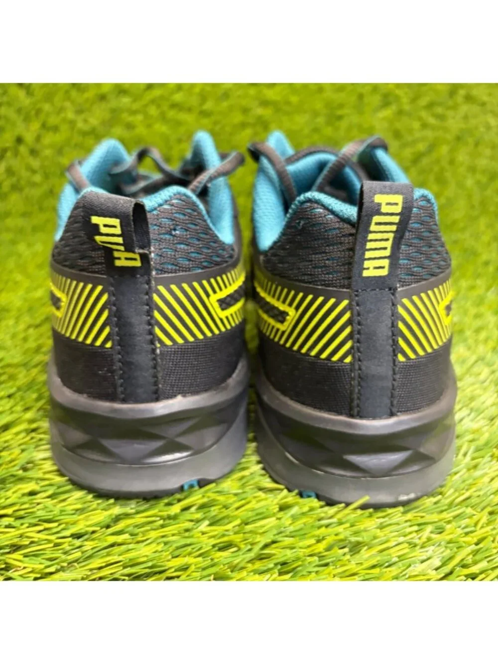Puma Fuse Knit 2.0 Low Women Size 8.5 Black Blue Composite Toe Safety Work Shoes